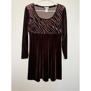 Expo Vintage Dark Brown Velvet Long Sleeve A-Line Babydoll Dress Size 6
